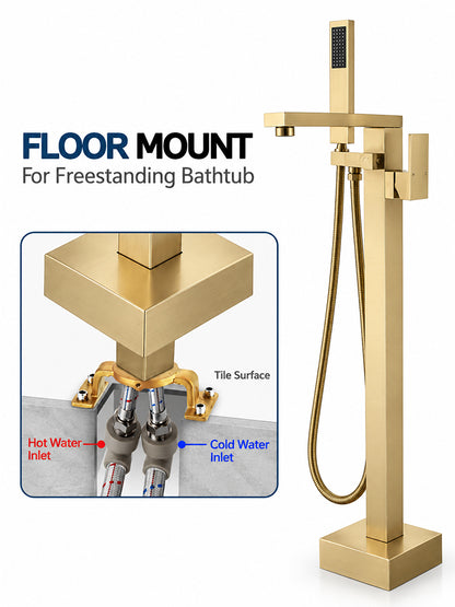 Bathroom Tub Faucet with Hand Shower Bathtub Faucet – Floor or Wall Inlet Installation