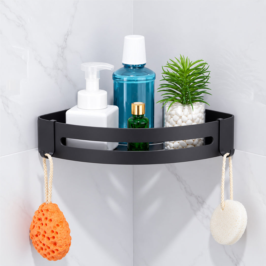 Black Wall-Mounted Bathroom Hardware Set with Towel Racks, Corner Shelves & Toilet Accessories